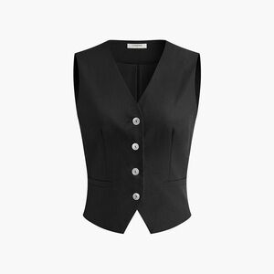 Commense Black Sleeveless Button-Up Top